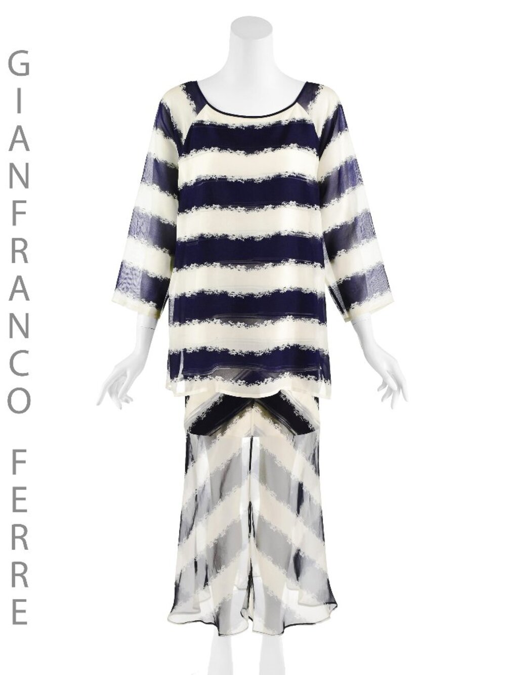 GIANFRANCO FERRÉ c.1999 Navy & White Striped Two-Piece Mini & Maxi Ensemble NWOT